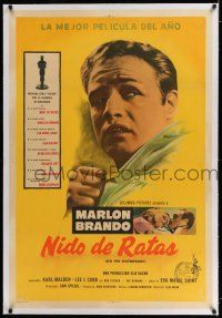 6p181 ON THE WATERFRONT linen Awards Argentinean R59 Elia Kazan, classic close up of Marlon Brando!