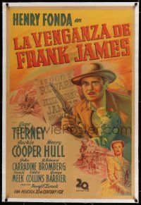 6p189 RETURN OF FRANK JAMES linen Argentinean '40 stone litho of Henry Fonda & Gene Tierney, Lang!