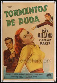 6p191 SEALED VERDICT linen Argentinean '48 great art of Ray Milland & sexy redhead Florence Marly!