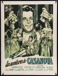 6p094 SINS OF CASANOVA linen Cuban '55 art of sexy female stars surrounding Ferzetti behind bars!