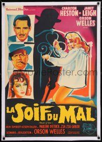 6p105 TOUCH OF EVIL linen French 22x32 '58 different art of Welles, Heston & Leigh by Belinsky!