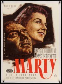6p116 MARTY linen German '55 different Goetze art of Borgnine & Blair, written by Paddy Chayefsky!