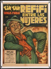 6p132 REFIFI ENTRE LAS MUJERES linen Mexican poster '58 Cabral art of German Valdes as Tin-Tan!