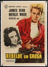6p082 REBEL WITHOUT A CAUSE linen Spanish '64 Nicholas Ray, MCP art of James Dean & Natalie Wood!