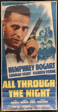 6r017 ALL THROUGH THE NIGHT linen 3sh '42 great close up of tough Humphrey Bogart pointing gun!