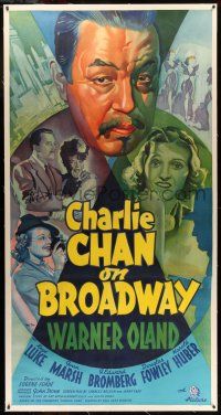 6r025 CHARLIE CHAN ON BROADWAY linen 3sh '37 different stone litho art of Warner Oland in New York!