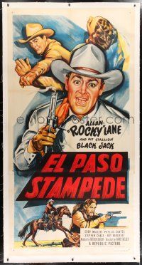 6r029 EL PASO STAMPEDE linen 3sh '53 cool art of cowboy Allan Rocky Lane & his stallion Black Jack!