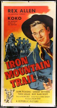 6r035 IRON MOUNTAIN TRAIL linen revised 3sh '53 great close up art of cowboy Rex Allen w/smoking gun