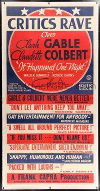 6r036 IT HAPPENED ONE NIGHT linen 3sh '34 critics rave over Clark Gable & Claudette Colbert!