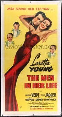 6r041 MEN IN HER LIFE linen 3sh '41 full-length art of Loretta Young in sexy dress, Conrad Veidt!
