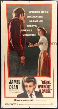 6r047 REBEL WITHOUT A CAUSE linen 3sh '55 Nicholas Ray, James Dean was a bad boy from a good family!