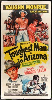 6r055 TOUGHEST MAN IN ARIZONA linen 3sh '52 art of Vaughn Monroe, Idol of Millions & Joan Leslie!