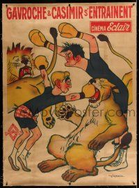 6r079 GAVROCHE ET CASIMIR S'ENTRAINENT linen French 1p '13 wacky Leymarie art of men boxing lions!