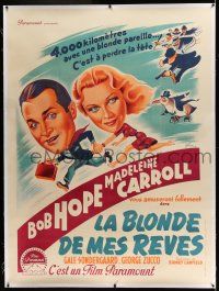 6r085 MY FAVORITE BLONDE linen French 1p '50 great Grinsson art of Bob Hope & Madeleine Carroll!