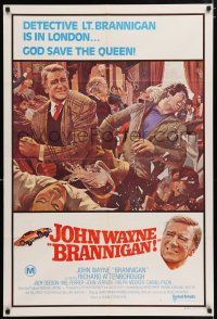6s718 BRANNIGAN Aust 1sh '75 great Robert McGinnis art of fighting John Wayne in England!