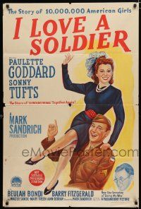 6s732 I LOVE A SOLDIER Aust 1sh '44 Sonny Tufts in uniform holds Paulette Goddard, Fitzgerald!