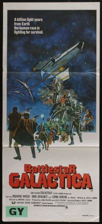 6s775 BATTLESTAR GALACTICA Aust daybill '78 great sci-fi art by Robert Tanenbaum!