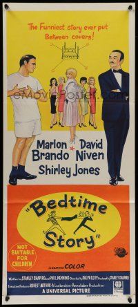 6s779 BEDTIME STORY Aust daybill '64 great art of Marlon Brando, David Niven & Shirley Jones!