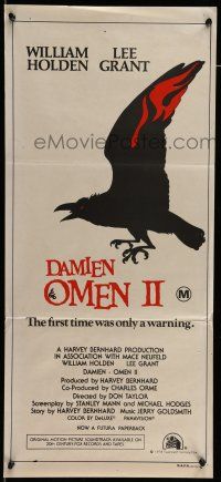 6s812 DAMIEN OMEN II Aust daybill '78 cool art of demonic crow, the first time was only a warning!