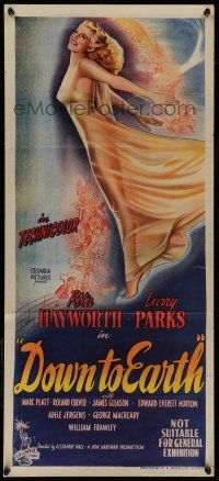 6s819 DOWN TO EARTH Aust daybill '46 wonderful full-length artwork of sexiest Rita Hayworth!
