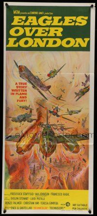 6s825 EAGLES OVER LONDON Aust daybill '73 a true story written in flame & fury, cool stone litho!