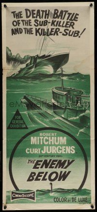 6s828 ENEMY BELOW Aust daybill '57 Robert Mitchum & Curt Jurgens in amazing saga of the U.S. Navy!
