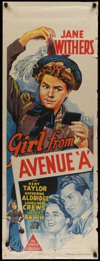 6s840 GIRL FROM AVENUE A long Aust daybill '40 cool different artwork of Jane Withers!