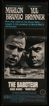 6s900 MORITURI Aust daybill '65 art of Marlon Brando & Nazi captain Yul Brynner, The Saboteur!