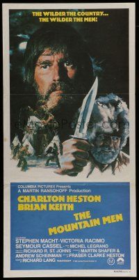 6s901 MOUNTAIN MEN Aust daybill '80 great art of mountain men Charlton Heston & Brian Keith!