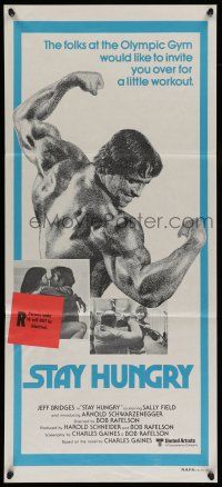 6s959 STAY HUNGRY Aust daybill '76 Jeff Bridges, cool images of Arnold Schwarzenegger!