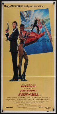 6s983 VIEW TO A KILL Aust daybill '85 art of Moore as Bond & Grace Jones by Goozee