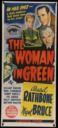 6s993 WOMAN IN GREEN Aust daybill '45 stone litho of Basil Rathbone as Sherlock Holmes!