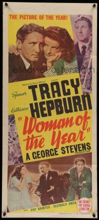 6s994 WOMAN OF THE YEAR Aust daybill '42 great images of Spencer Tracy & Katharine Hepburn!