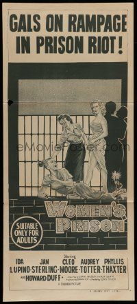 6s995 WOMEN'S PRISON Aust daybill '50s Ida Lupino & sexy convict Cleo Moore, girls on rampage!