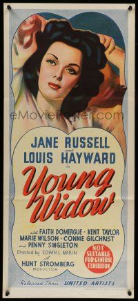 6s997 YOUNG WIDOW Aust daybill '46 art of world's most exciting sexy brunette Jane Russell!
