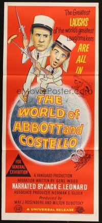 6s996 WORLD OF ABBOTT & COSTELLO Aust daybill '65 Bud & Lou are the greatest laughmakers!