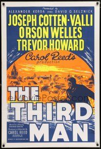 6s005 THIRD MAN English 1sh R50s art of Orson Welles, Joseph Cotten & Valli, classic noir!