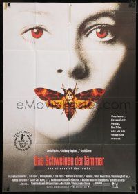 6s436 SILENCE OF THE LAMBS German 33x47 '90 great image of Jodie Foster with moth over mouth!