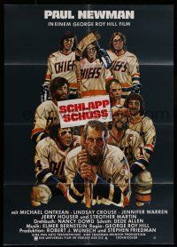 6s660 SLAP SHOT German '77 great wacky art of Paul Newman & battered hockey team!