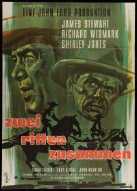 6s687 TWO RODE TOGETHER German '61 John Ford, art of James Stewart, Richard Widmark & horses!
