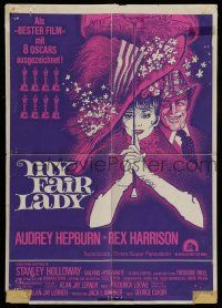 6s443 MY FAIR LADY German 16x23 R69 classic art of Audrey Hepburn & Rex Harrison by Bob Peak!