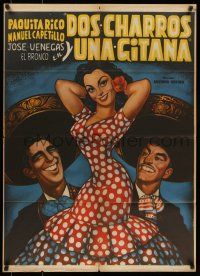 6s102 DOS CHARROS UNA GITANA Mexican poster '50s cool Ernesto Garcia Cabral art!