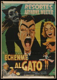6s105 ECHENME AL GATO Mexican poster '58 Abalberto Martinez, Cacho art of cat-man!