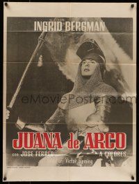 6s120 JOAN OF ARC Mexican poster R50s image of Ingrid Bergman with sword and armor on horseback!