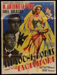 6s123 LA ENGANADORA Mexican poster '55 beautiful bride being shot by Cupid, The Deceiver!