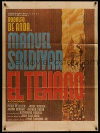 6s142 MANUEL SALDIVAR EL TEXANO Mexican poster '72 Rene Cardona, cool western artwork!