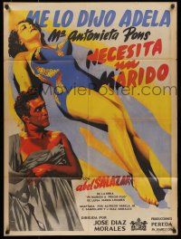 6s149 NECESITO UN MARIDO Mexican poster '55 Abel Salazar, great artwork of sexy woman!