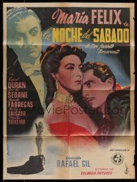 6s157 SATURDAY NIGHT Mexican poster '50 Rafael Gil directed, art of Maria Felix & Rafael Duran!