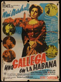 6s167 UNA GALLEGA EN LA HABANA Mexican poster '55 Rene Cardona, cool art of Nini Marshall!
