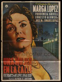 6s169 UNA MUJER EN LA CALLE Mexican poster '55 super close up art of scared Marga Lopez!